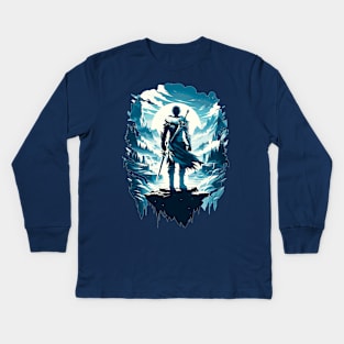 Epic Fantasy Warrior on Mystical Landscape Kids Long Sleeve T-Shirt